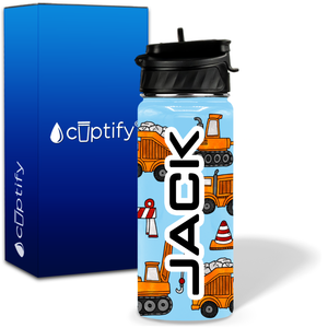 Toy Trucks 18oz Personalized Kids Water Bottle
