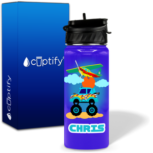 Blue Monster Truck and Airplane 18oz Personalized Kids Water Bottle