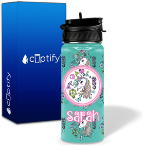 Pretty Unicorn 18oz Personalized Kids Water Bottle
