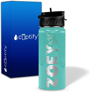 Personalized Unicorn with Name and Icon on 18oz Wide Mouth Kids Water Bottle