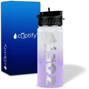 Personalized Unicorn with Name and Icon on 18oz Wide Mouth Kids Water Bottle
