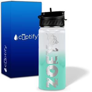 Personalized Unicorn with Name and Icon on 18oz Wide Mouth Kids Water Bottle