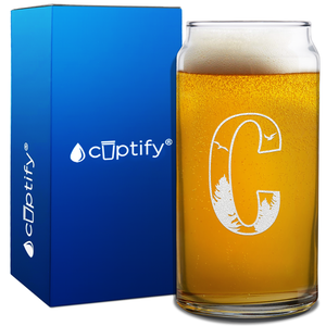 Monogram Forest Initial Letter on 20oz Beer Can Glass