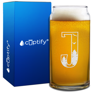 Monogram Forest Initial Letter on 20oz Beer Can Glass