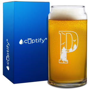 Monogram Forest Initial Letter on 20oz Beer Can Glass