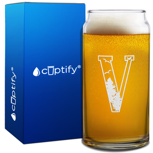 Monogram Forest Initial Letter on 20oz Beer Can Glass