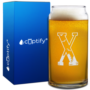 Monogram Forest Initial Letter on 20oz Beer Can Glass