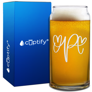 Monogram Hearts Initial Letter on 20oz Beer Can Glass