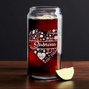 Personalized Nurse Heart Monogram on 20oz Beer Can Glass
