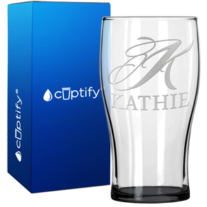 Personalized Script Initial and Name 20oz Beer Pub Glass