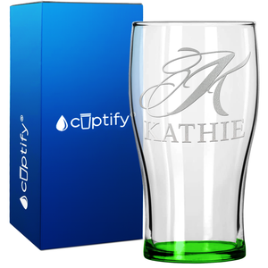 Personalized Script Initial and Name 20oz Beer Pub Glass