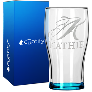Personalized Script Initial and Name 20oz Beer Pub Glass