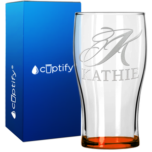 Personalized Script Initial and Name 20oz Beer Pub Glass