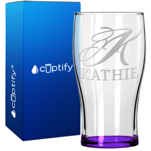 Personalized Script Initial and Name 20oz Beer Pub Glass