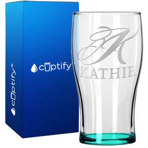 Personalized Script Initial and Name 20oz Beer Pub Glass