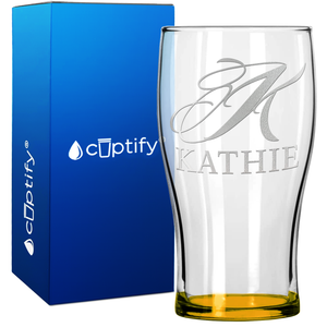 Personalized Script Initial and Name 20oz Beer Pub Glass