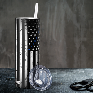 Personalized Police Thin Blue Line Flag 20oz Skinny Tumbler