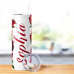Personalized Gilded Blooms Crimson Roses 20oz Skinny Tumbler