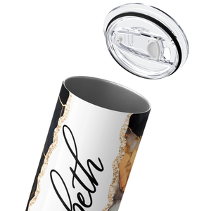 Personalized Black Gold and White Mosiac Quartz 20oz Skinny Tumbler
