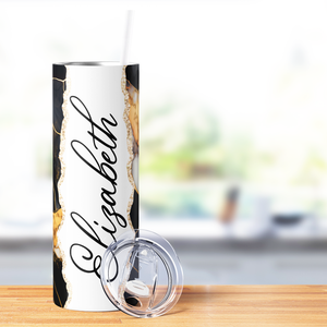 Personalized Black Gold and White Mosiac Quartz 20oz Skinny Tumbler