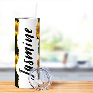 Personalized Golden Sunflower 20oz Skinny Tumbler