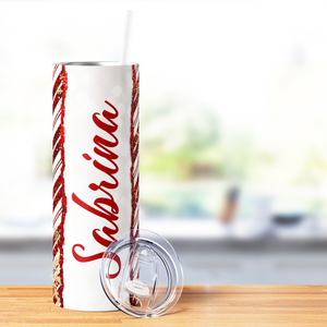 Personalized Festive Candy Cane Stripes 20oz Skinny Tumbler