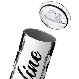 Personalized Cow Print Black and White Glitter 20oz Skinny Tumbler