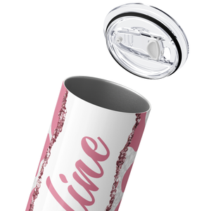 Personalized Cow Print Pink and White Glitter 20oz Skinny Tumbler