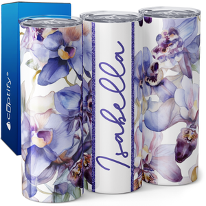 Personalized Orchids and Lavender Lace 20oz Skinny Tumbler
