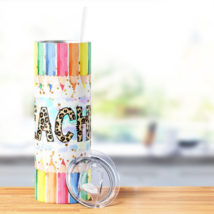 Teacher Colorful Pencils 20oz Skinny Tumbler