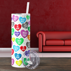 Valentine Candy Hearts 20oz Skinny Tumbler