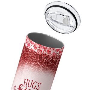 Hugs Kisses and Valentine Wishes Red Glitter 20oz Skinny Tumbler