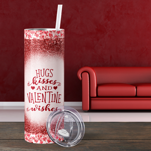 Hugs Kisses and Valentine Wishes Red Glitter 20oz Skinny Tumbler