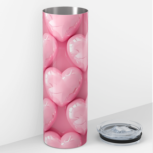 Inflated Bubble Soft Pink Hearts 20oz Skinny Tumbler