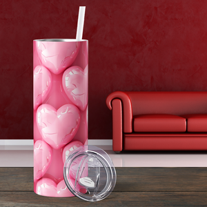 Inflated Bubble Soft Pink Hearts 20oz Skinny Tumbler