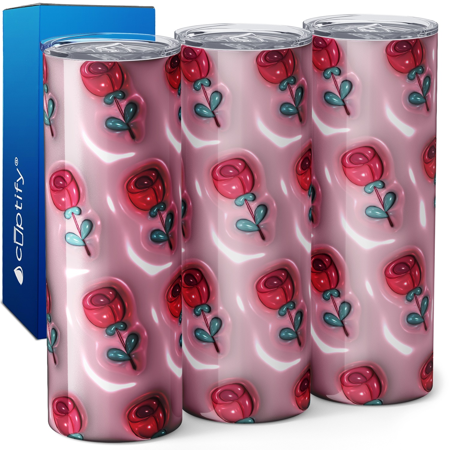 Inflated Valentine Red Roses 20oz Skinny Tumbler