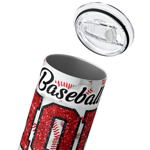 Baseball Mom Red Glitter 20oz Skinny Tumbler