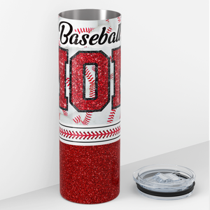 Baseball Mom Red Glitter 20oz Skinny Tumbler