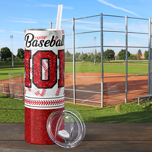 Baseball Mom Red Glitter 20oz Skinny Tumbler