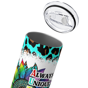 Autism Rainbow Sunflower on Teal Leopard Print 20oz Skinny Tumbler