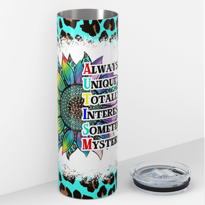 Autism Rainbow Sunflower on Teal Leopard Print 20oz Skinny Tumbler