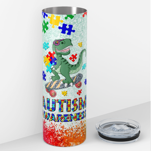 Autism Awareness Dinosaur 20oz Skinny Tumbler