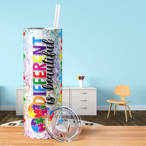 Autism Heart Different is Beautiful 20oz Skinny Tumbler