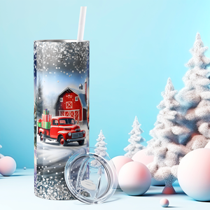 Santa Snowmen Deer and Red Truck 20oz Skinny Tumbler