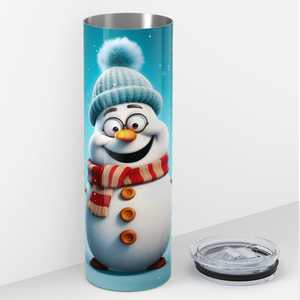 Happy Snowman Blue Hat 20oz Skinny Tumbler