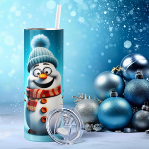 Happy Snowman Blue Hat 20oz Skinny Tumbler