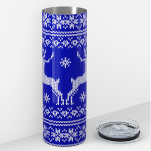 Blue Christmas Sweater Reindeer 20oz Skinny Tumbler
