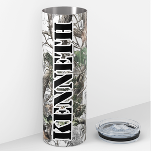 Personalized White Winter Camo Tree Pattern 20oz Skinny Tumbler
