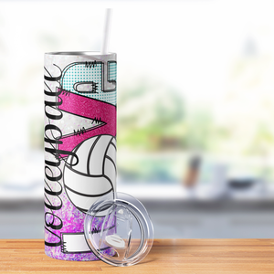 Volleyball Love Gllitter 20oz Skinny Tumbler