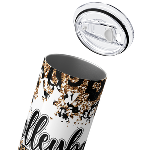 Mom Volleyball Leopard Print Glitter 20oz Skinny Tumbler